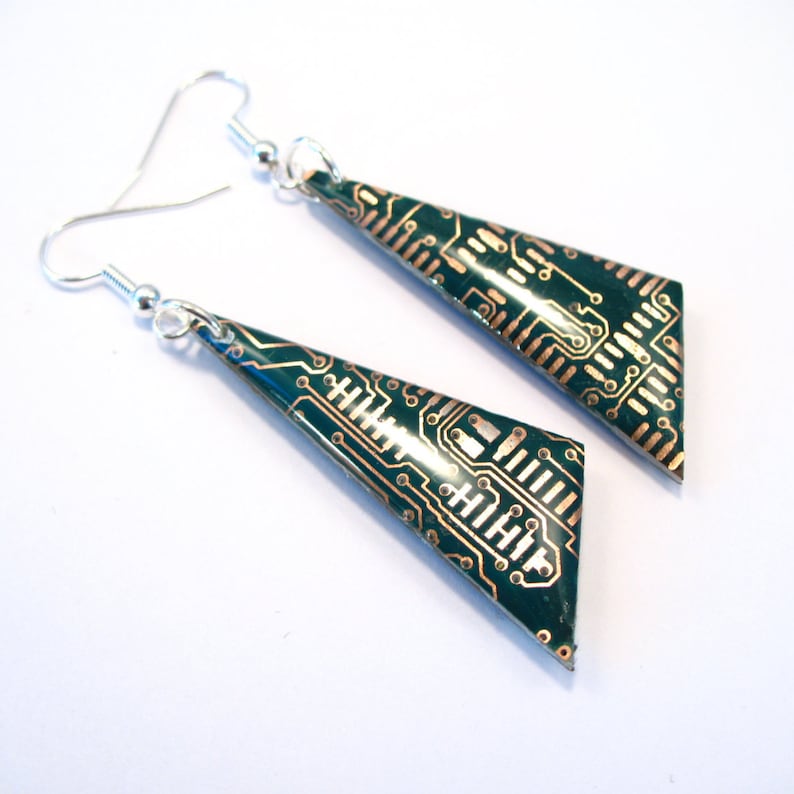 Circuit Board Earrings Green Recycled Jewelry PCB Techie Silver Jewellery Geek Motherboard Computer Chip Gift for Her Techie