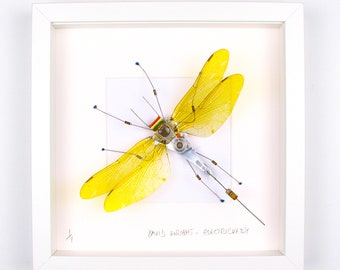 Yellow Dragonfly Framed Wall Art | Recycled Sculpture