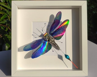 Iridescent Dragonfly, made from recycled computer components by David Wright at Electrickery.