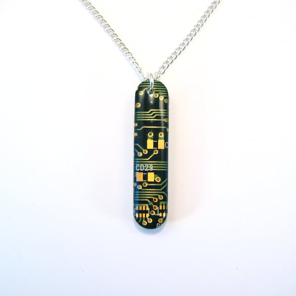 Recycled Green Circuit Board Pendant - Geek Necklace - Computer Pendant - 40mm x 9mm