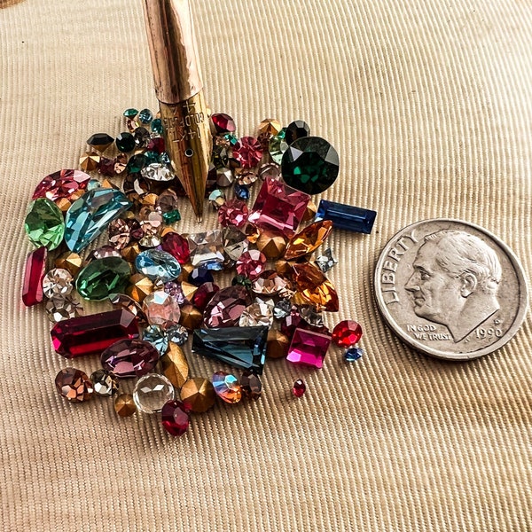 Vintage Swarovski Rhinestone Lot Crystal Clay Mix Sample Pack 10pp - 34ss and Larger - 1st Quality - Mixed Colors Shapes & Sizes - 5 Grams