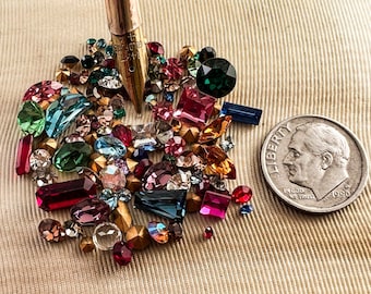 Vintage Swarovski Rhinestone Lot Crystal Clay Mix Sample Pack 10pp - 34ss and Larger - 1st Quality - Mixed Colors Shapes & Sizes - 5 Grams