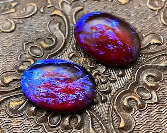 18x13mm Mexican Opal Oval Glass Cabochons Cabs Cabochon Cab, Dragons Breath 18x13 ovals, 18x13 opal opals fire opal - 2pcs