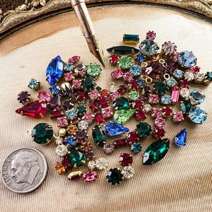 Vintage SET Rhinestones in Settings Lot Fancy Mix - Large Fancy Sizes - Vintage Quality Crystal - Mixed Colors Shapes & Sizes - 25 Grams SET