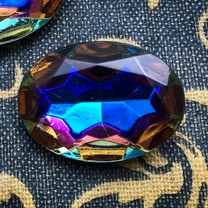 18x13mm Vintage Vitrail Heliotrope Volcano Foiled Point Back Oval Glass Rhinestones Jewels - Rare West German - 4pcs