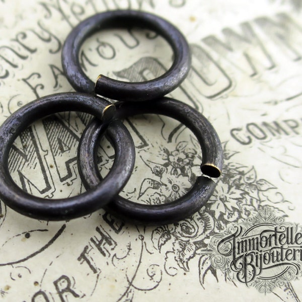 Large 13mm Jump Ring 15 gauge - Custom Made Dark Black Antiqued Brass, Aged Black Patina, Large Jump Rings - 10pcs