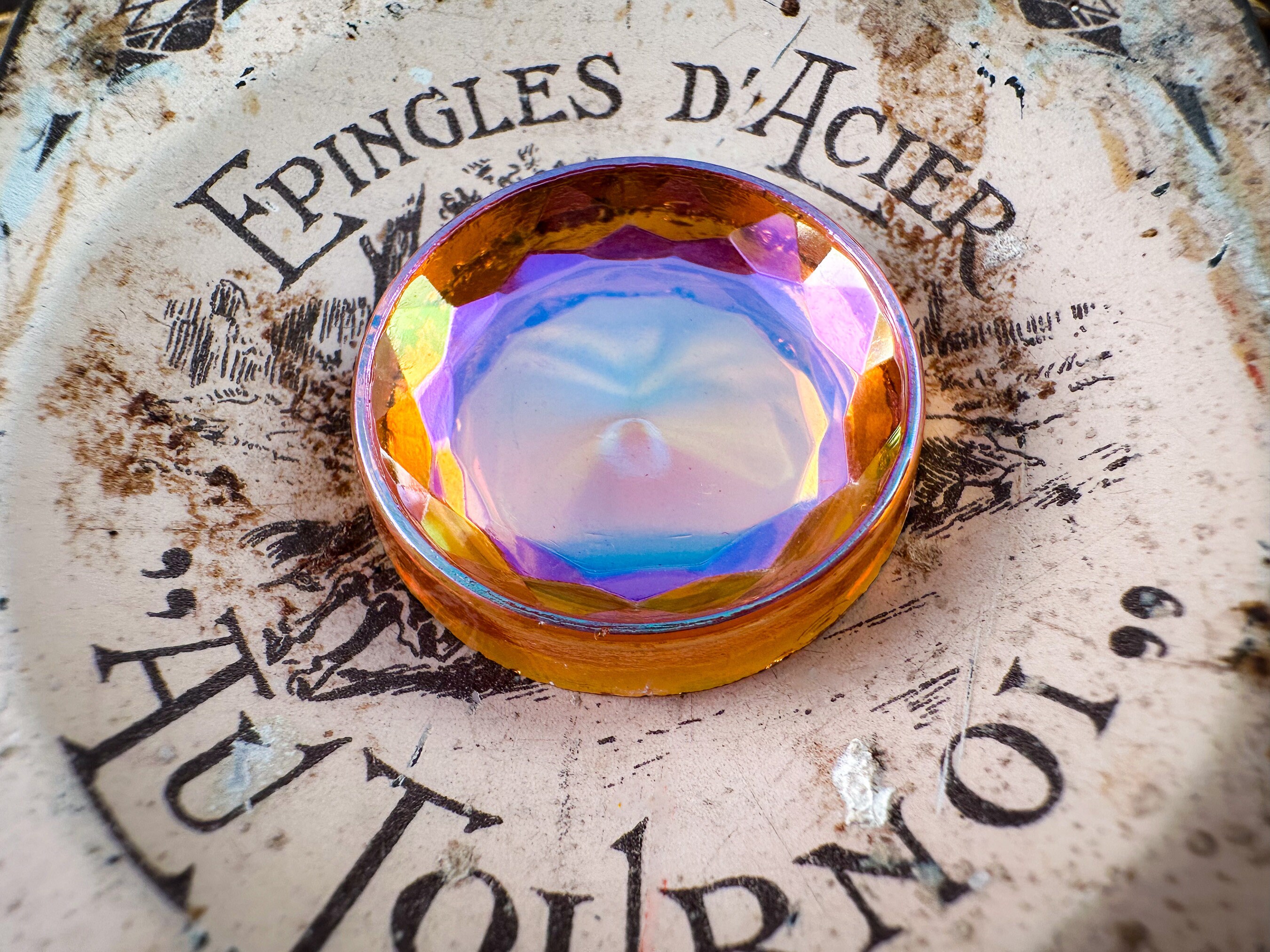 Ab Gold Vintage 25mm Round Topaz AB Gold Art Glass Cabochon Gem Stone Jewel ...