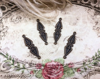 Carnival Renaissance Medieval Victorian Stamping Baroque French Symbol Connector - Relic Patina - 26x7mm - 4pcs