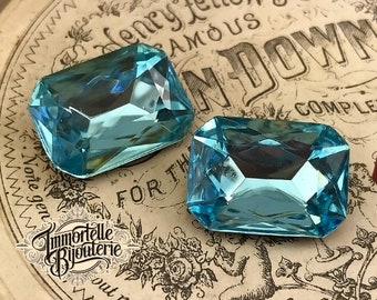 Vintage 18x13mm Aquamarine Blue Octagon Gems Jewels Stones Doublets - Foiled Faceted Backs - 18x13 Octagons - 18x13 Blue Octagons - 2pcs
