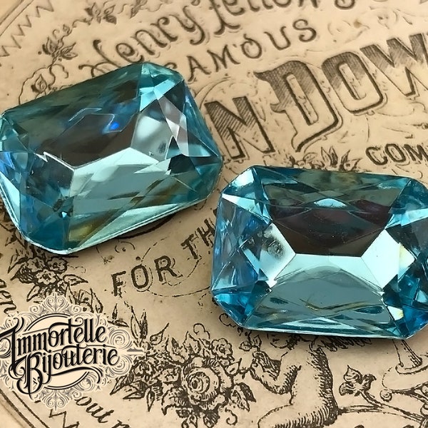 Vintage 18x13mm Aquamarine Blue Octagon Gems Jewels Stones Doublets - Foiled Faceted Backs - 18x13 Octagons - 18x13 Blue Octagons - 2pcs