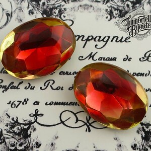 Vintage 18x13mm Oval Givre Ruby Red Jonquil Creol Glass Two Tone Cabochon Gem Jewel Stone Rhinestone High Quality West German 2 pcs image 2