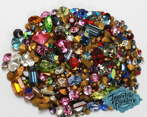 30 Mixed Square Rhinestones mostly Swarovski Mixed small sizes REPAIR CRAFT