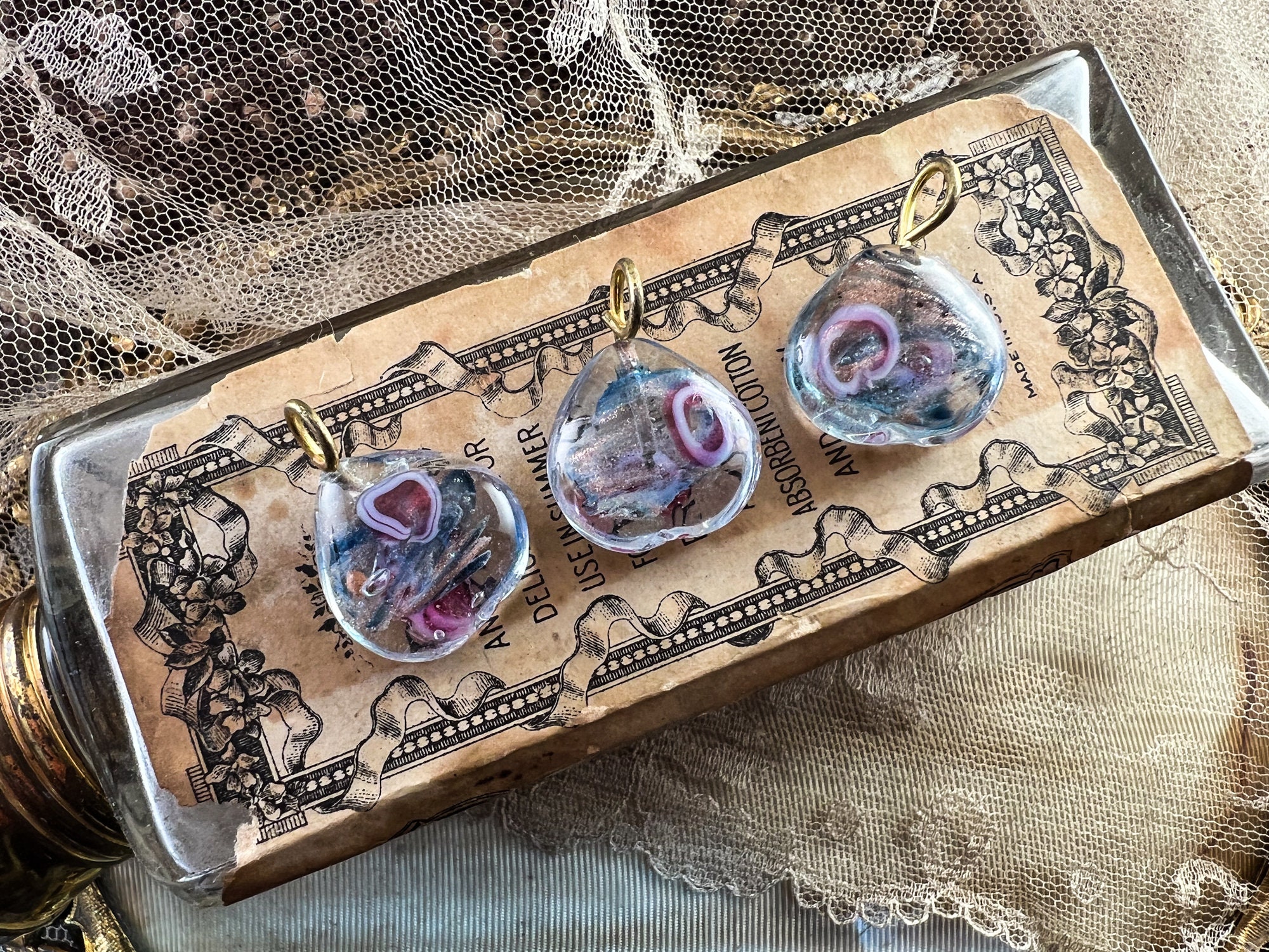 17x23mm Rare Japan Lampwork Pendants Handmade Vintage Glass