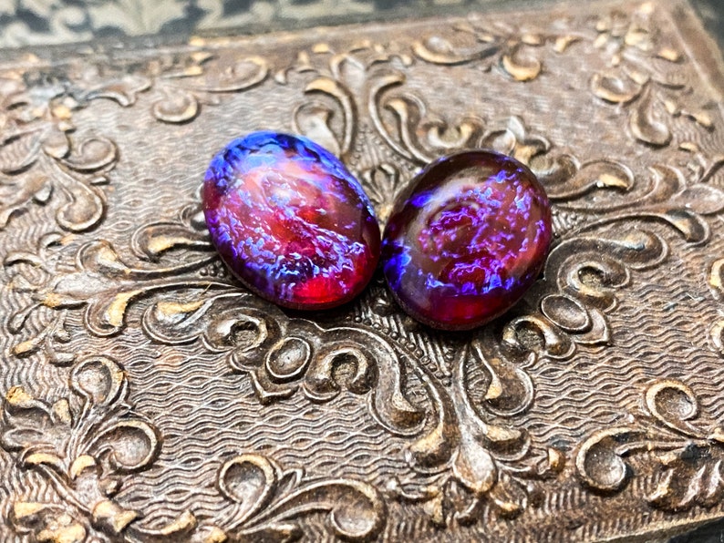 18x13mm Mexican Opal Oval Glass Cabochons Cabs Cabochon Cab, Dragons Breath 18x13 ovals, 18x13 opal opals fire opal - 2pcs image 2