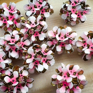 Vintage 20mm Austrian Rose Pink Floral Painted Rhinestone Bead Balls Crystal Prong Set - Unique Metal Beads - VERY Limited! - 1pc