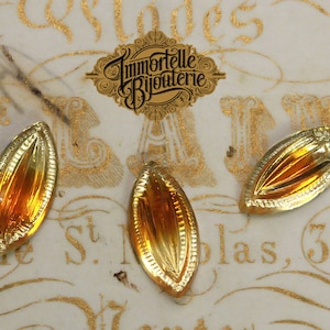 15x7mm Vintage Navette Pressed Givre Topaz Glass Jewels - High Quality West German - 6 pcs