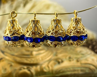 Colgante de cuentas de diamantes de imitación con filigrana, 20 mm x 13 mm - Adornos decorativos de latón con cuentas de filigrana azul zafiro - 2 unidades