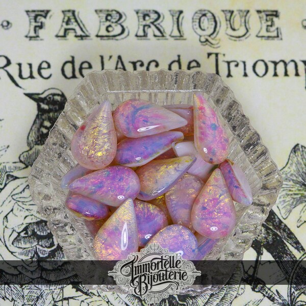 13x8 Opal Teardrop Pear Harlequin Vintage Rhinestone Japan Glass Jewels  - 12 pcs