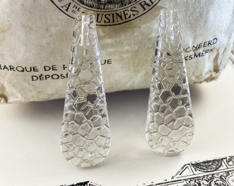 35mm Vintage Crystal Crackle Pendant Drop Glass - Gorgeous Luminous Rare Top Drilled Pendant Drop - Serpent Boho Rare Jewelry Finding - 2pcs