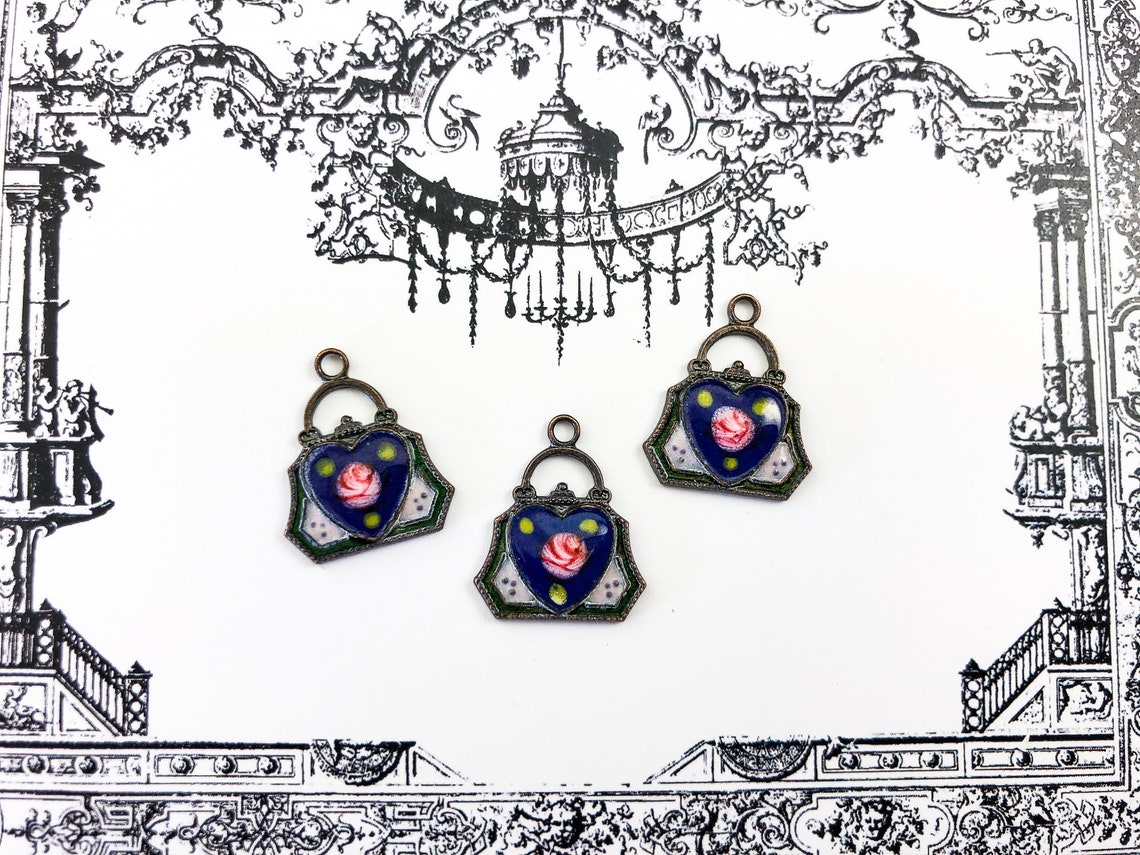 Vintage Enamel Charms Purse Charms Fashion Charms Guilloche Etsy