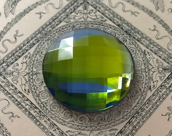 Vintage 30mm Round Givre Peridot Green Sapphire Blue Baroque Two Tone Rauten Ultra Rare West German - Flat Back High Quality - 1pcs