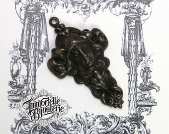 Persephone Goddess Pendant Mythology Black Brass 42mm Jewelry Findings Aged - Noir Black Antique Brass - 2 pcs