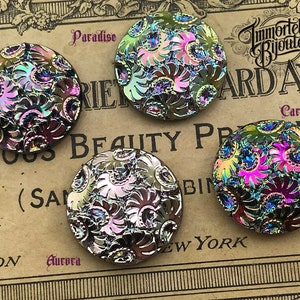 Vintage 18mm SS75 Scarabe Carnival Glass Cabochon Jewel Gem Flat Back Stone - 1940's Pressed Rare Glass Cab Floral Stone - 1pc