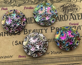 Vintage 18mm SS75 Scarabe Carnival Glass Cabochon Jewel Gem Flat Back Stone - 1940's Pressed Rare Glass Cab Floral Stone - 1pc