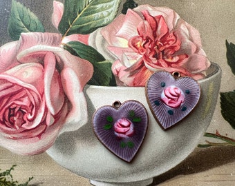 Vintage Guilloche Enamel Heart Charm Pendant Dusty Purple Heart Pendant, Victorian Enamel Pendant - Sarah Coventry NOS - 1pc