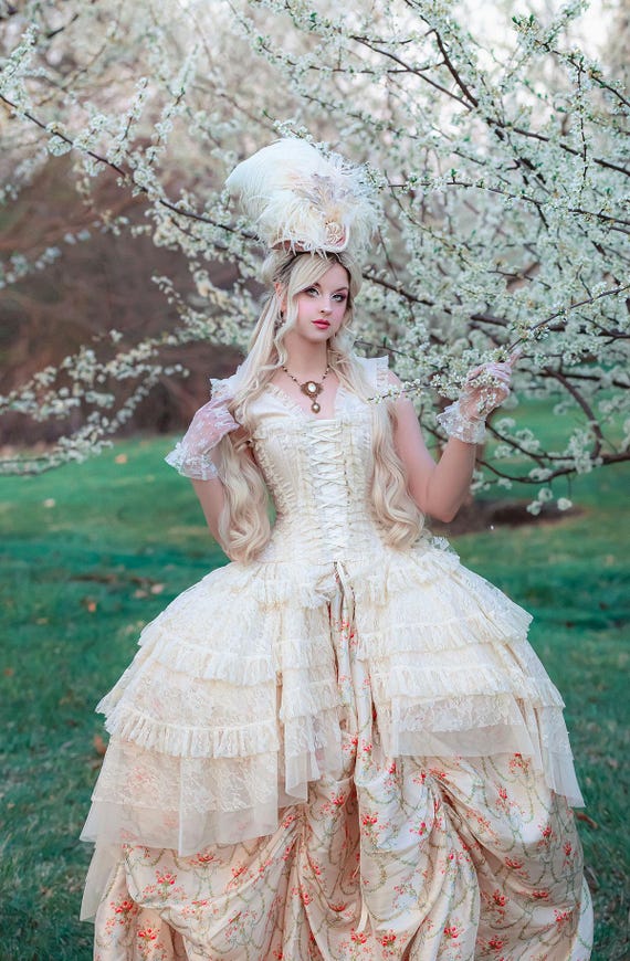 Anastasia Corset Dress | Cream Brocade Rococo Corset Gown | Renaissance Ball Dress