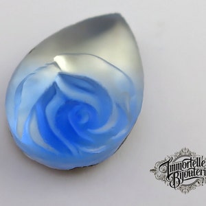 Vintage 18x13 Pear Teardrop Sapphire Blue Glass Rose Cabochon Embossed Gem Stone Jewel ULTRA RARE 2 PCS image 3