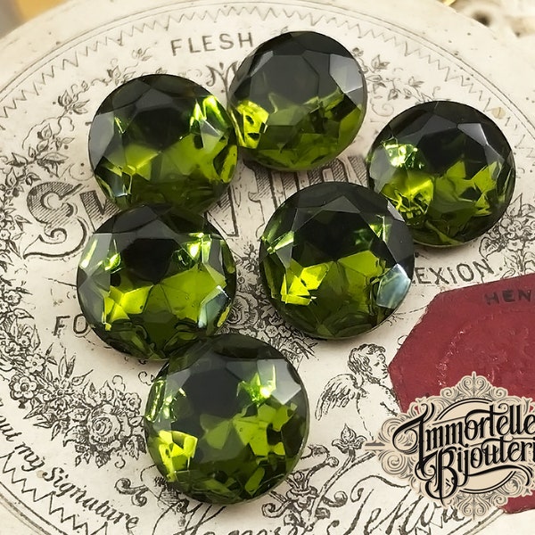 14mm 60SS Olivine Green Cabochon Gems Jewels Doublets - STUNNING Vintage Czech - 60SS Green Rhinestone - 14mm Green Rhinestone - 3pcs
