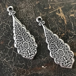 Art Deco Nouveau Floral Embossed finding drop Empire Sterling Silver Custom Plate - Great Gatsby, Titanic Sterling Silver Plate - 4pcs