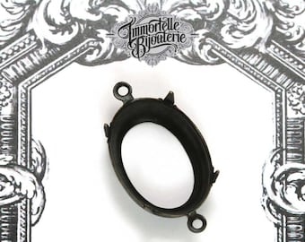 18x13 Aged Brass Oval Rhinestone Prong Setting with 2 Ring Open Back - Cabochon Setting Noir Black Brass 6 pcs