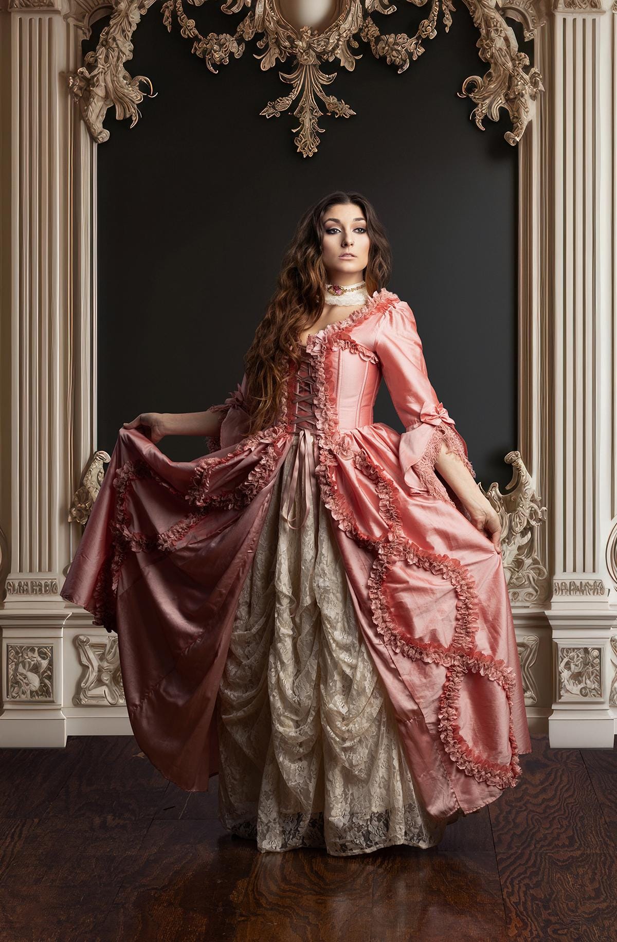 Court Rococo Style Rococo Corset Gown – Marie Antoinette Inspired Arborose Pink Court ...