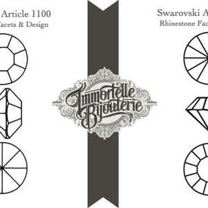 May include: A diagram comparing the rhinestone facets and design of two Swarovski articles: 1100 and 1012. The diagram shows the different shapes and number of facets for each article.