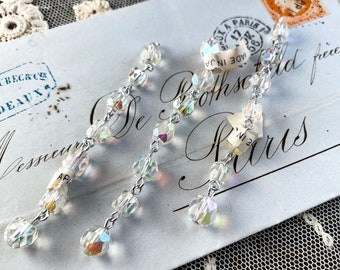 Vintage Necklace Extender Crystal AB Bead Chain, Japan AB Crystal, Drops Dangles Beaded Chain, Faceted Crystal Drop Chain, Japan Glass- 6pcs