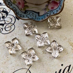 Vintage 8mm-9mm Crystal Flower Floral Flat back Rhinestone Jewel component with inset rhinestone - Ultra Rare Glass Czechoslovakia - 6pcs