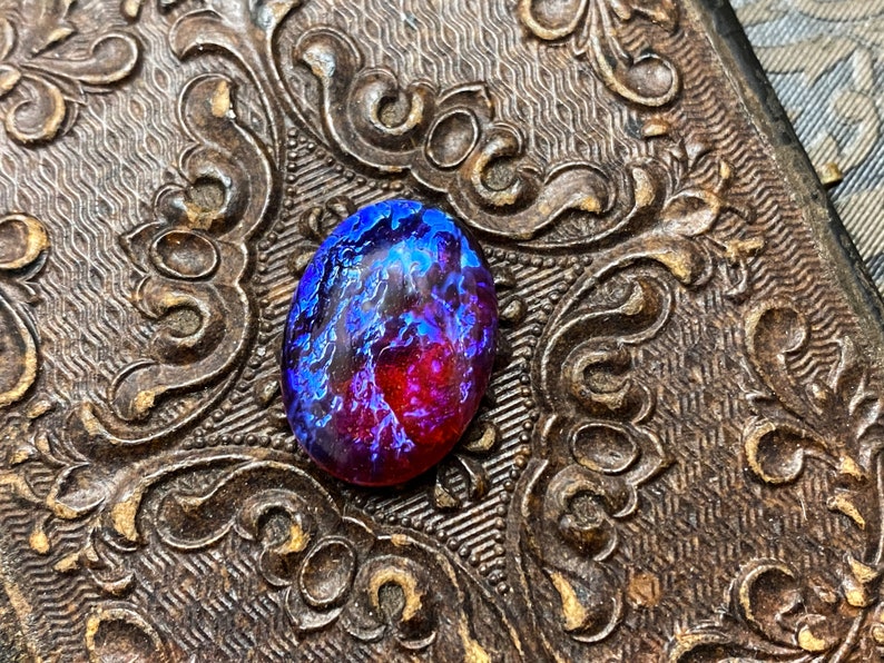 18x13mm Mexican Opal Oval Glass Cabochons Cabs Cabochon Cab, Dragons Breath 18x13 ovals, 18x13 opal opals fire opal - 2pcs image 3