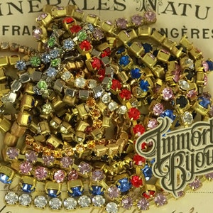 Swarovski Rhinestone Chain pieces - 2-3.5mm - 35 Grams of colors, sizes and lengths - Mixed Media Assemblage Salvaged Art Supply - Vintage!!