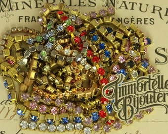 Swarovski Rhinestone Chain pieces - 2-3.5mm - 35 Grams of colors, sizes and lengths - Mixed Media Assemblage Salvaged Art Supply - Vintage!!