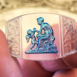Vintage Glass Intaglio Cabochons, Embossed Victorian Cupid Intaglios with Etched Glass - 2pcs