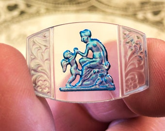 Vintage Glass Intaglio Cabochons, Embossed Victorian Cupid Intaglios with Etched Glass - 2pcs
