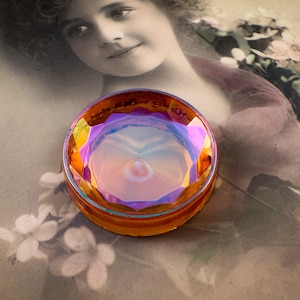 Vintage 25mm Round Topaz AB Gold Art Glass Cabochon Gem Stone Jewel Rhinestone - Gold Foil - ULTRA RARE - Art Deco Glass - 1pc