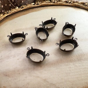 Aged 18x13mm Oval 2 Ring Offset Custom Relic Patina Hand Aged Brass Ox Cabochon Prong Setting with Open Back - High Quality - 6pcs