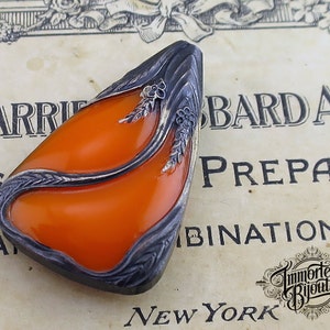 Antique Gablonz Bohemia Orange Glass Sterling Silver Encased Pendant Bead - Priceless and Ultra Rare - 1910&#39;s 1920&#39;s Art Deco - 1 PC
