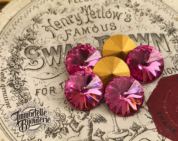 Vintage 47SS Rose Pink Rivoli Swarovski Crystal SS47 Rhinestones 10mm - 1122 Austrian Superior Quality MC Crystal - 6pcs