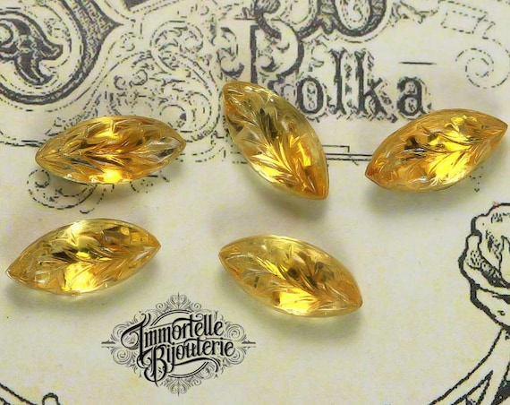 Vintage 15x7 Navette Marquis Leaf Topaz Givre Pressed Leaves Glass