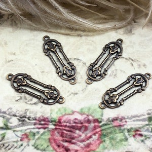 Filigree Victorian Stamping Floral Connector Art Nouveau Flower Jewelry Link Baroque French Connector - Relic Patina - 23x7mm - 4pcs
