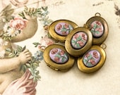 Vintage Floral Brass Enamel Locket Pink Pendant 16x11mm Naturally Aged - Gorgeous Aged Shabby Creative Piece Limited Supply -1pc